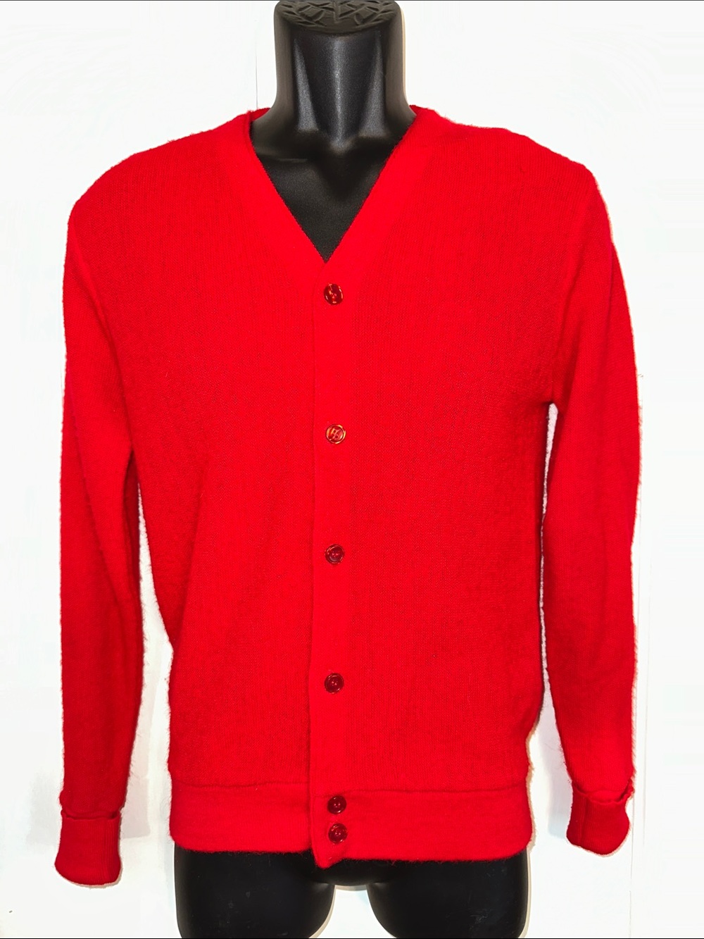 Vintage Izod Lacoste Red V-Neck Button Acrylic Cardigan Sweater